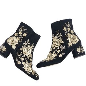 Johnny Was Black Booties Gold Embroidery